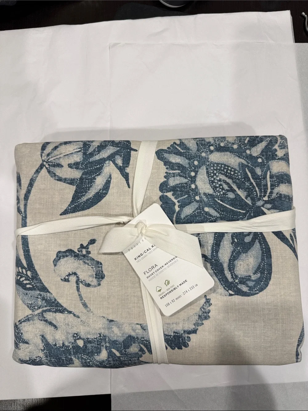 Pottery Barn Indigo Flora Floral Print Reversible Duvet Cover